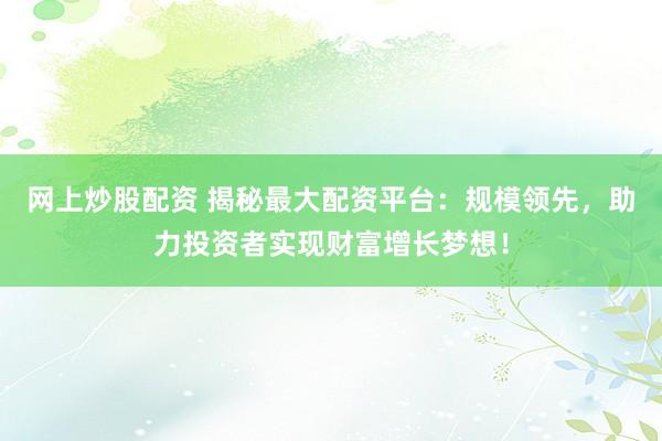 网上炒股配资 揭秘最大配资平台：规模领先，助力投资者实现财富增长梦想！