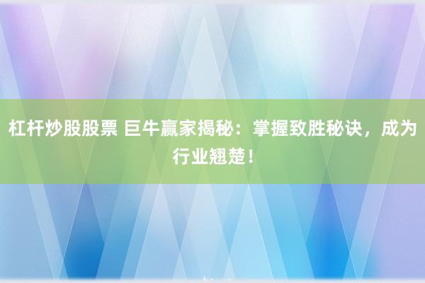 杠杆炒股股票 巨牛赢家揭秘：掌握致胜秘诀，成为行业翘楚！